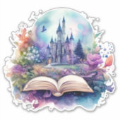 Waterverf Fantasy Boek Sticker (Voorkant)