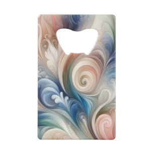 Waterverf Fantasy Floral Pastel Blauw & Crème Kredietkaart Flessenopener