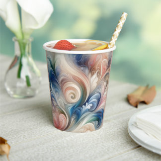 Waterverf Fantasy Floral Pastel Blauw & Crème Papieren Bekers