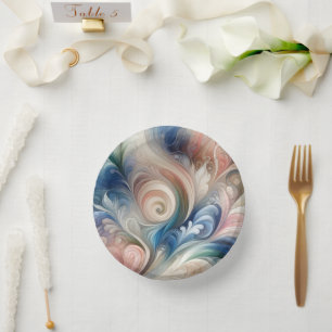Waterverf Fantasy Floral Pastel Blauw & Crème Papieren Kommen