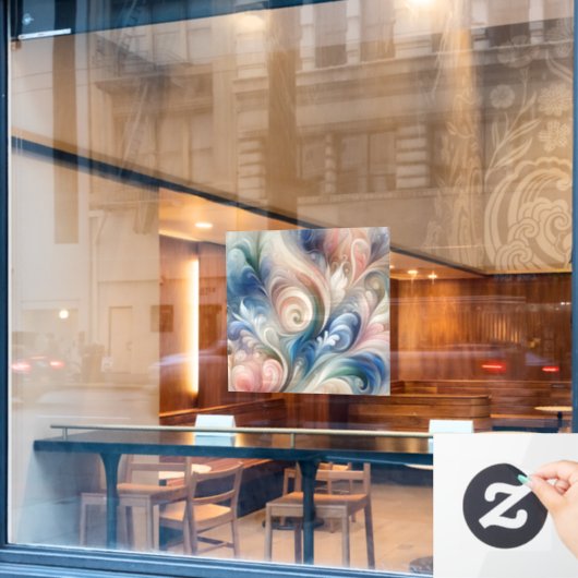 Waterverf Fantasy Floral Pastel Blauw & Crème Raamsticker (Cafe Raam)