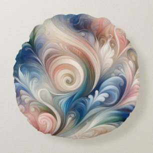 Waterverf Fantasy Floral Pastel Blauw & Crème Rond Kussen