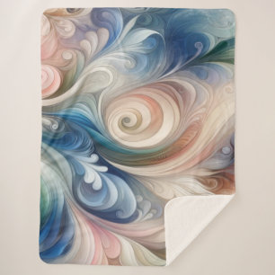 Waterverf Fantasy Floral Pastel Blauw & Crème Sherpa Deken