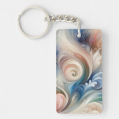 Waterverf Fantasy Floral Pastel Blauw & Crème Sleutelhanger (Voorkant)