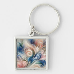 Waterverf Fantasy Floral Pastel Blauw & Crème Sleutelhanger
