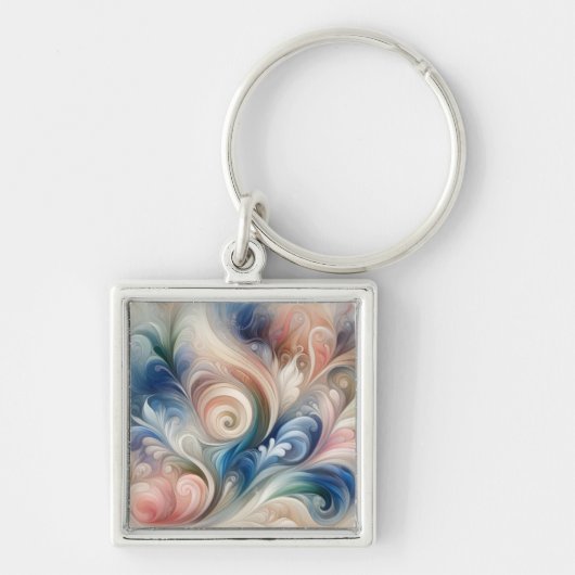Waterverf Fantasy Floral Pastel Blauw & Crème Sleutelhanger (Voorkant)