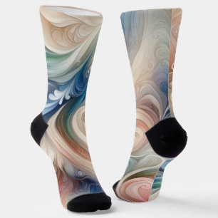 Waterverf Fantasy Floral Pastel Blauw & Crème Sokken