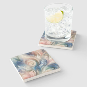 Waterverf Fantasy Floral Pastel Blauw & Crème Stenen Onderzetter