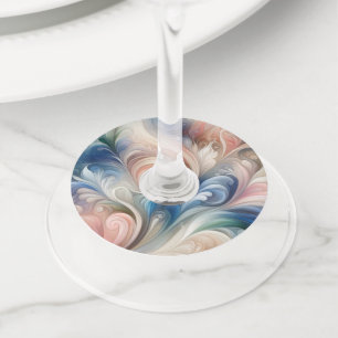 Waterverf Fantasy Floral Pastel Blauw & Crème Wijnglaslabel
