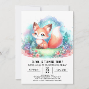 Waterverf Fantasy Fox Verjaardag digitaal Kaart