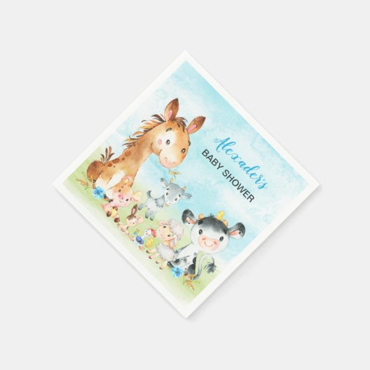 Waterverf Farm Animals Boy Baby shower Servet (Hoek)