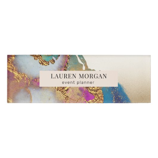 Waterverf Faux Gouden Folie Naam Tag (Voorkant)