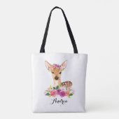 Waterverf Fawn with Floral Crown Personalized Draagtas (Achterkant)