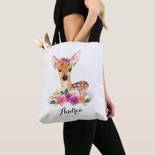 Waterverf Fawn with Floral Crown Personalized Draagtas