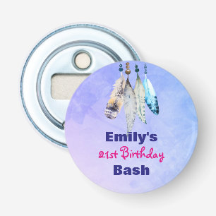 Waterverf Feathers Birthday Bash Favor Button Flesopener