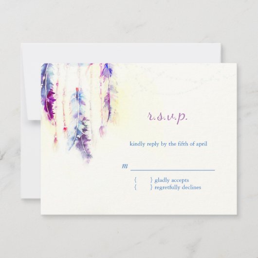 Waterverf Feathers Boho Wedding RSVP (Voorkant)