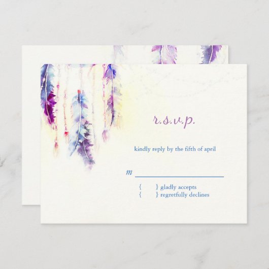 Waterverf Feathers Boho Wedding RSVP (Voorkant / Achterkant)