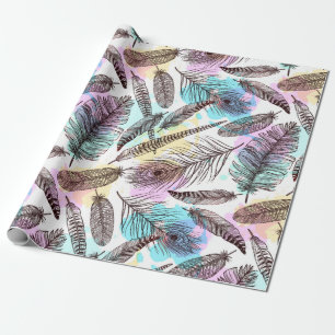 Waterverf Feathers Cadeaupapier