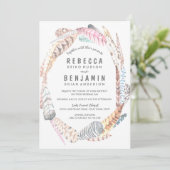 Waterverf Feathers Rustic Bohemian Wedding Invite Kaart (Staand voorkant)
