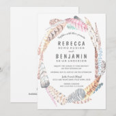Waterverf Feathers Rustic Bohemian Wedding Invite Kaart (Voorkant / Achterkant)