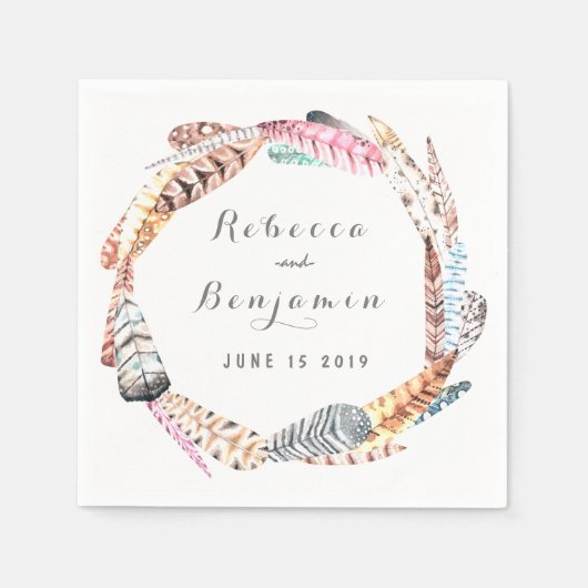 Waterverf Feathers Rustic Bohemian Wedding Servetten (Voorkant)