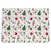 Waterverf Feestelijk & Kleurrijk Kerstpatroon Groot Cadeauzakje (Voorkant)