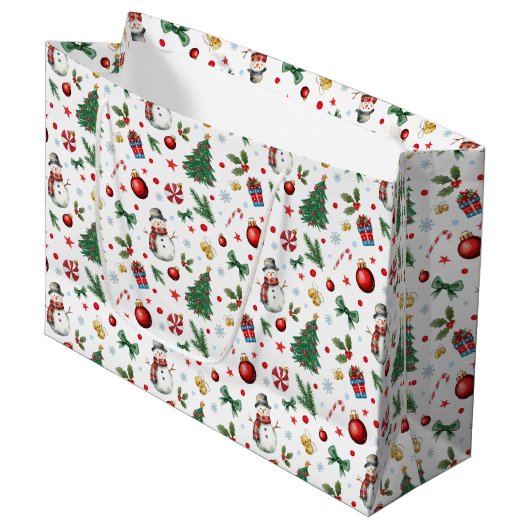 Waterverf Feestelijk & Kleurrijk Kerstpatroon Groot Cadeauzakje (Voorkant Gekanteld)