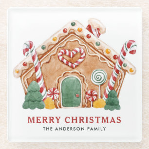 Waterverf Feestelijke Gingerbread House Christmas Glazen Onderzetter