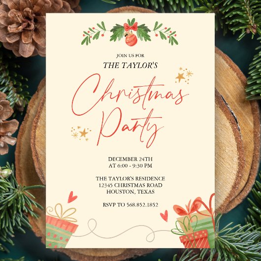 Waterverf feestelijke kerstdiner kaart