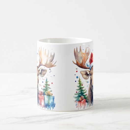Waterverf Feestelijke Moose Kerst Mok (Center)
