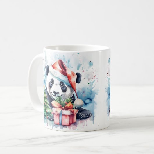 Waterverf Feestelijke Panda Kerst Mok (Voorkant links)