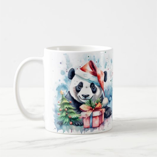 Waterverf Feestelijke Panda Kerst Mok (Links)
