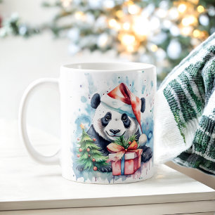Waterverf Feestelijke Panda Kerst Mok