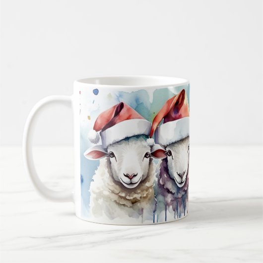Waterverf Feestelijke Schaap Kerst Mok (Links)