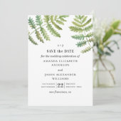 Waterverf fern. Woodland greenery foliage bruiloft Save The Date (Staand voorkant)