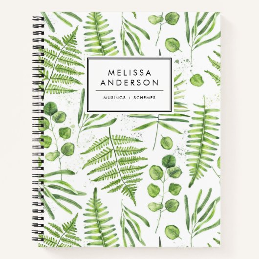 Waterverf Ferns en Eucalyptus Pattern Notitieboek (Voorkant)
