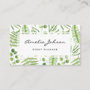 Waterverf Ferns en Eucalyptus Pattern Script Visitekaartje