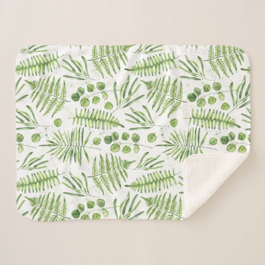 Waterverf Ferns en Eucalyptus Pattern Sherpa Deken (Voorkant (horizontaal))