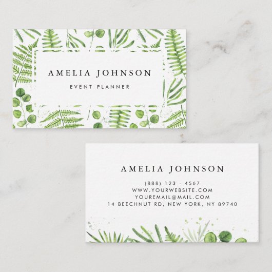 Waterverf Ferns en Eucalyptus Pattern Visitekaartje (Voorkant / Achterkant)