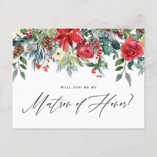 Waterverf Festive Floral Garland Matron of Honor Aankondigingskaart