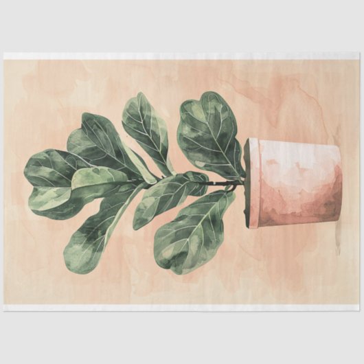 Waterverf Fiddle Leaf Fig Plant Decoupage Tissuepapier (Voorkant)