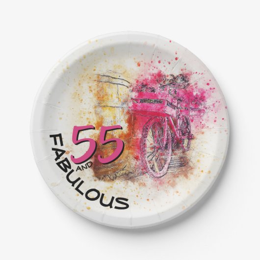 Waterverf fiets Fabulous 55th Birthday Papieren Bordje (Voorkant)