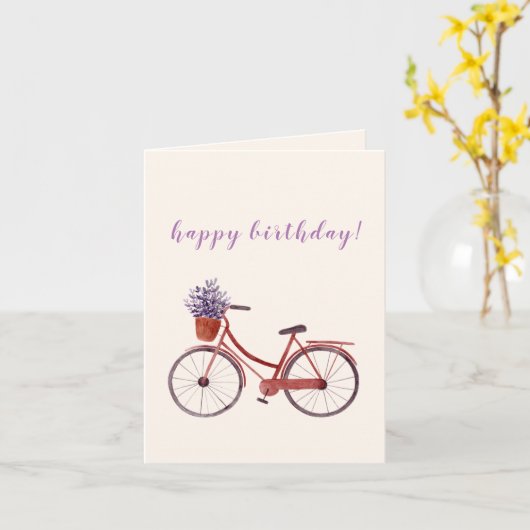 Waterverf fiets met lavenderkaart kaart (Gele Bloem)