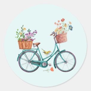Waterverf  fiets met ventilatormanden ronde sticker