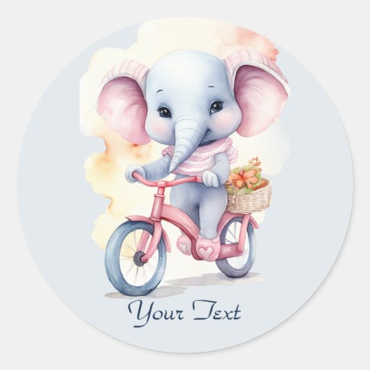 Waterverf Fietsen Olifant Sticker (Voorkant)