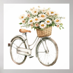 Waterverf Fietsje met Daisies Poster