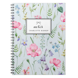 Waterverf fijne bloemen bloeiend patroon blauw notitieboek