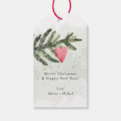 Waterverf Fir Tree & Red Heart Ornament Gift Label Cadeaulabel (Voorkant)