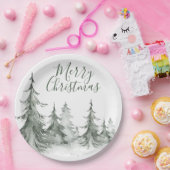 Waterverf Fir Trees Winter, kerstfeest Papieren Bordje (Feest)