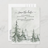 Waterverf Fir Trees Winter Wedding Aankondigingskaart (Voorkant / Achterkant)